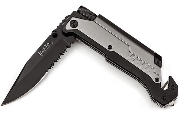 best tactical folding knife BlizeTec Survival Knife: Best 5-in-1 Tactical Pocket Folding Knife with LED Light, Seatbelt Cutter, Glass Breaker & Magnesium Fire Starter