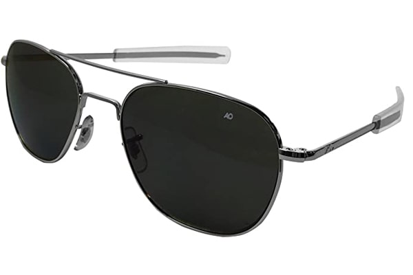 Authentic AO Eyewear Silver Frame Bayonet Temple True Color Grey Glass Lens Sunglasses