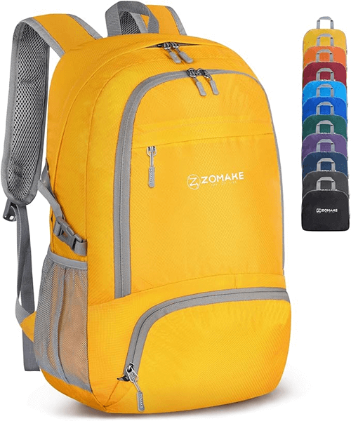 ZOMAKE Lightweight Packable Backpack 30L - Foldable Hiking Backpacks Water Resistant Compact Folding Daypack for Travel(Yellow)